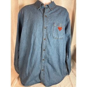 CE Schmidt‎ Workwear Mens Denim Shirt Superman Logo Long Sleeve Button Down L